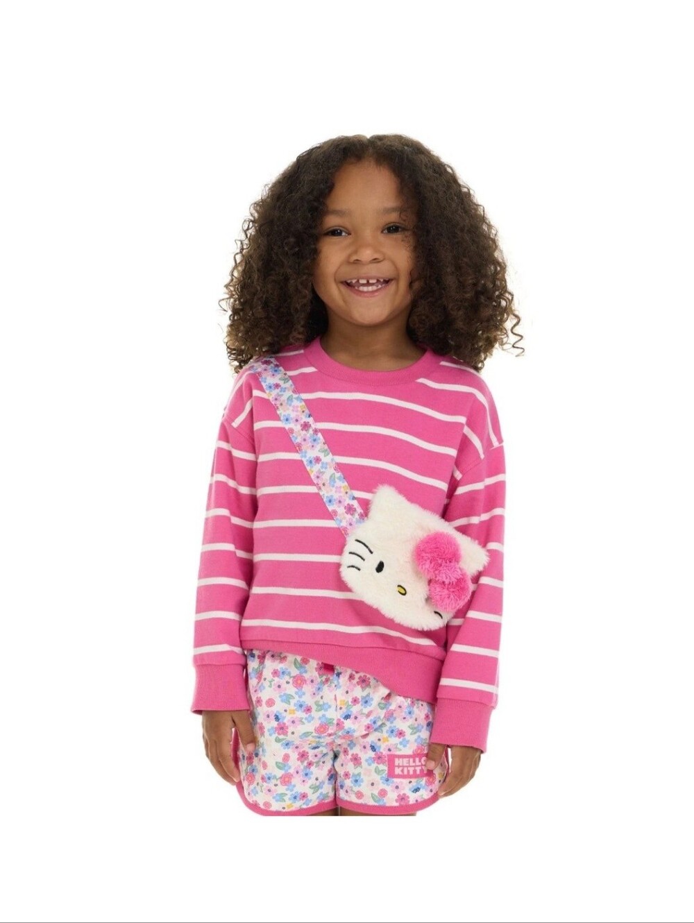 Hello Kitty Pink and White Striped Top with Floral Shorts Set Size 18 Months